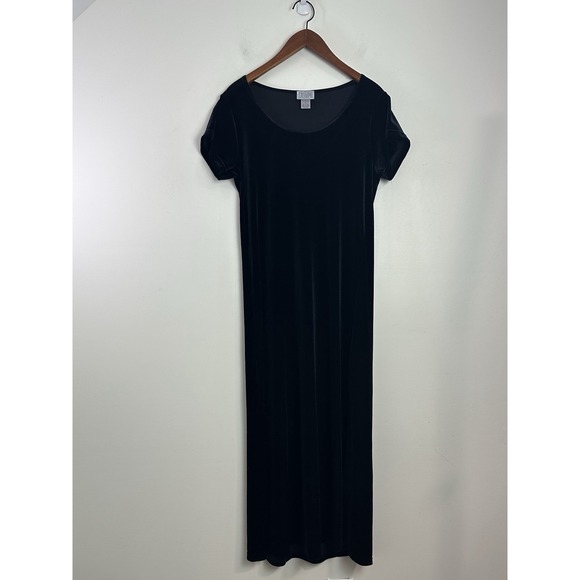 Oleg Cassini Dresses & Skirts - Vintage Cassini Dress Women M Black Velvet Maxi Short Sleeve 90s Y2K Whimsigoth